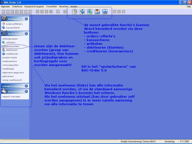 BAC-Order 5.0 opstartscherm